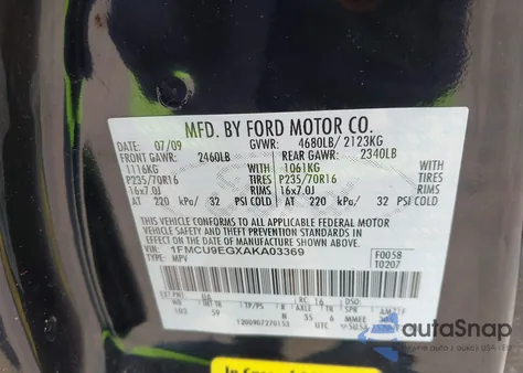 2010 Ford Escape Limited z USA, uszkodzony, nr VIN 1FMCU9EGXAKA03369